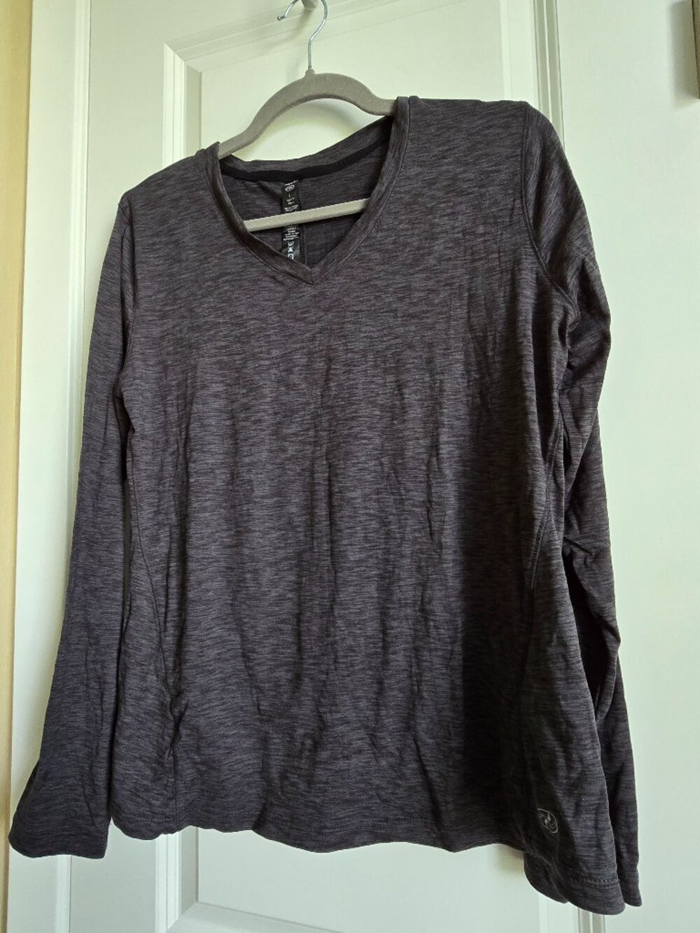 Heathered Charcoal Long Sleeve Athletic V-Neck Top